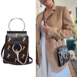 •••SOLD•••Auth Chloé Faye Mini Little Horses Embroidered Bag Dark Navy Multi